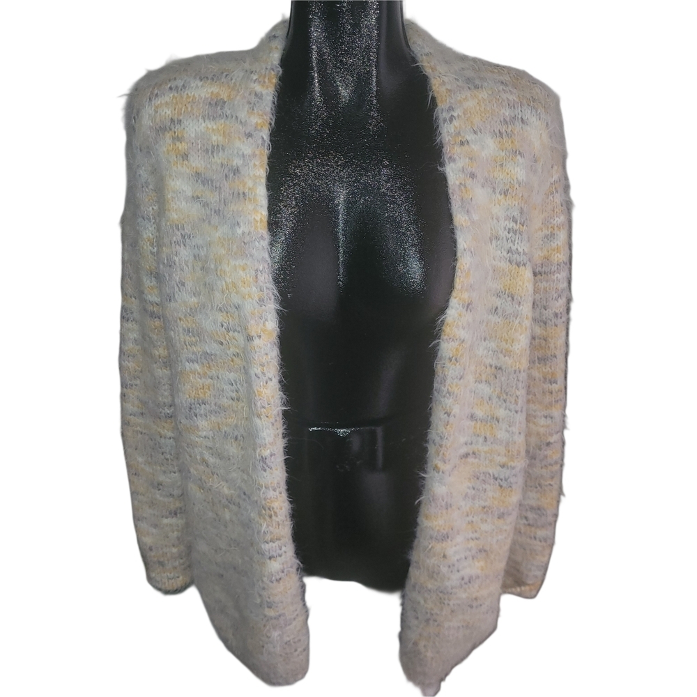 Loft Open-Front Multi Color Women's Fuzzy Knit Cardigan Sweater Size M